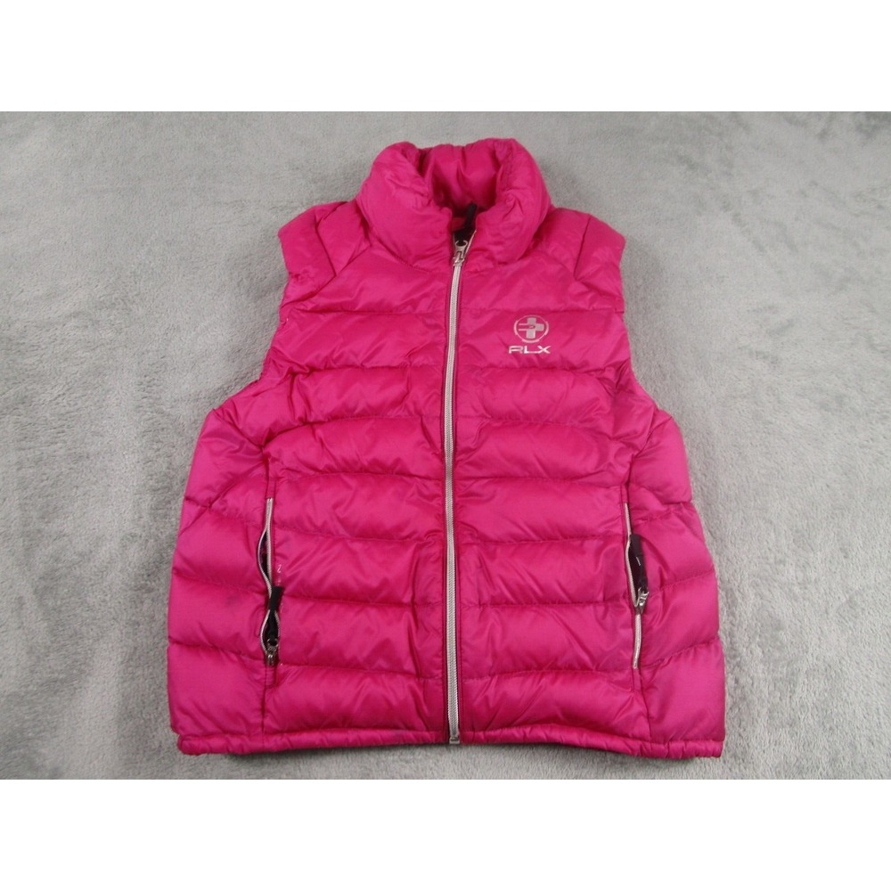 RLX Vest Girls Large Pink Down Full Zip Logo Pockets Ralph Lauren Outdoor‎